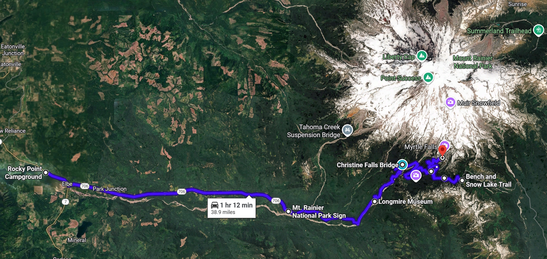 Click to open interactive map of Mount Rainier locations